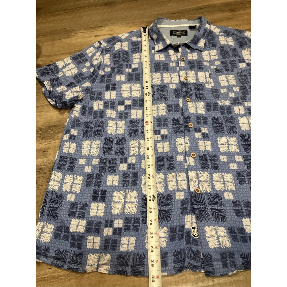 Nat Nast Men's XXL Blue Geometric Button-Up Short Sleeve Pocket Silk Shirt - Picture 3 of 7